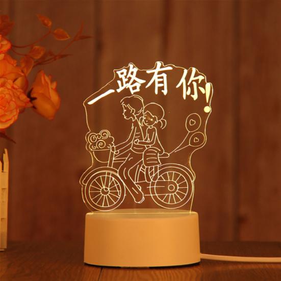 3D Hest/Båt/Tårn Akrylfargeskiftende 3-natt LED-lys Skrivebord Nattbordslampe