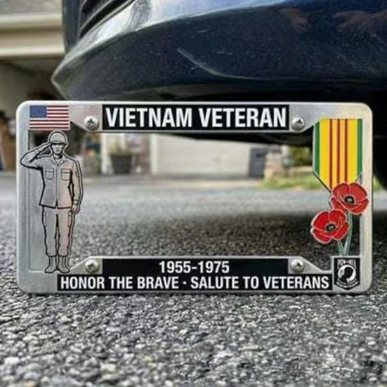 Vietnam Veteran License Plate Frame Patriotic Metal Car Tag Frame 1955-1975 Vietnam Vet Honor License Plate Frame Holder for Standard US Vehicles