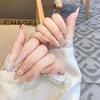 2026 Stylish Medium-Length Wearable Flower Nail Tips - High Quality, Handmade Detachable Nail Art for Students