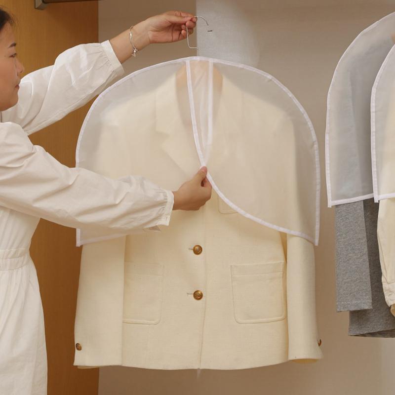 5Pcs Semi-Package Clothes Dust Cover Waterproof Transparent Suit Coat Storage Bag Short Wardrobe Hanging Clothes Cover