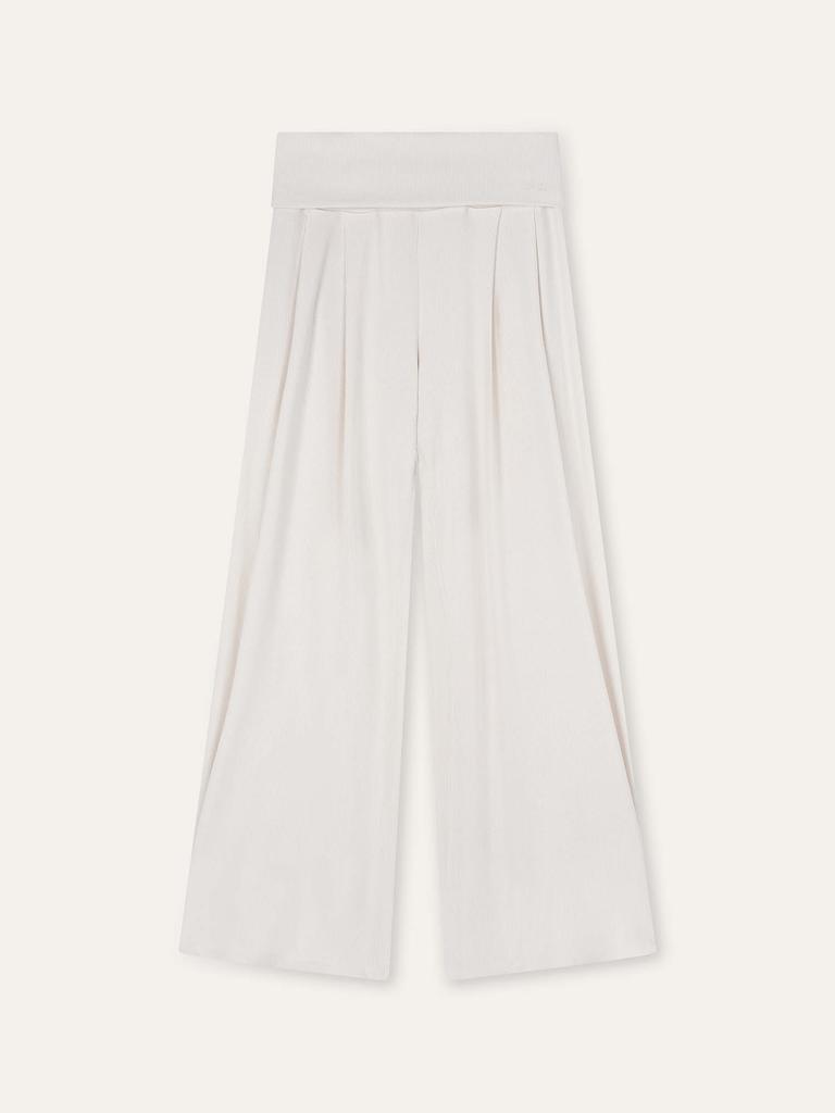 Obeleu Foldable Ribbed Wide Pants - Ivory