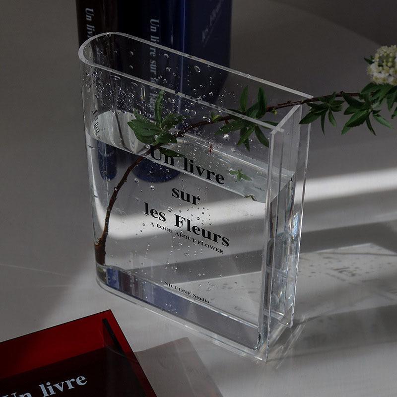 Book Transparent Acrylic Vase Clear Book Vase for Flowers INS Vase Table Home Decoration Hydroponic Desktop Flower Arrangement