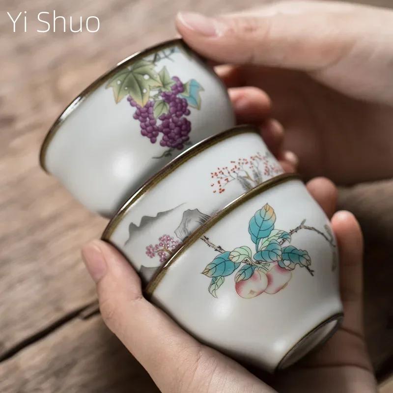 Moon White Ru Kiln Bell Cup Kombucha Cup Master Gracked Glaze Teacup Tea Set Ceramic Cup Teacups