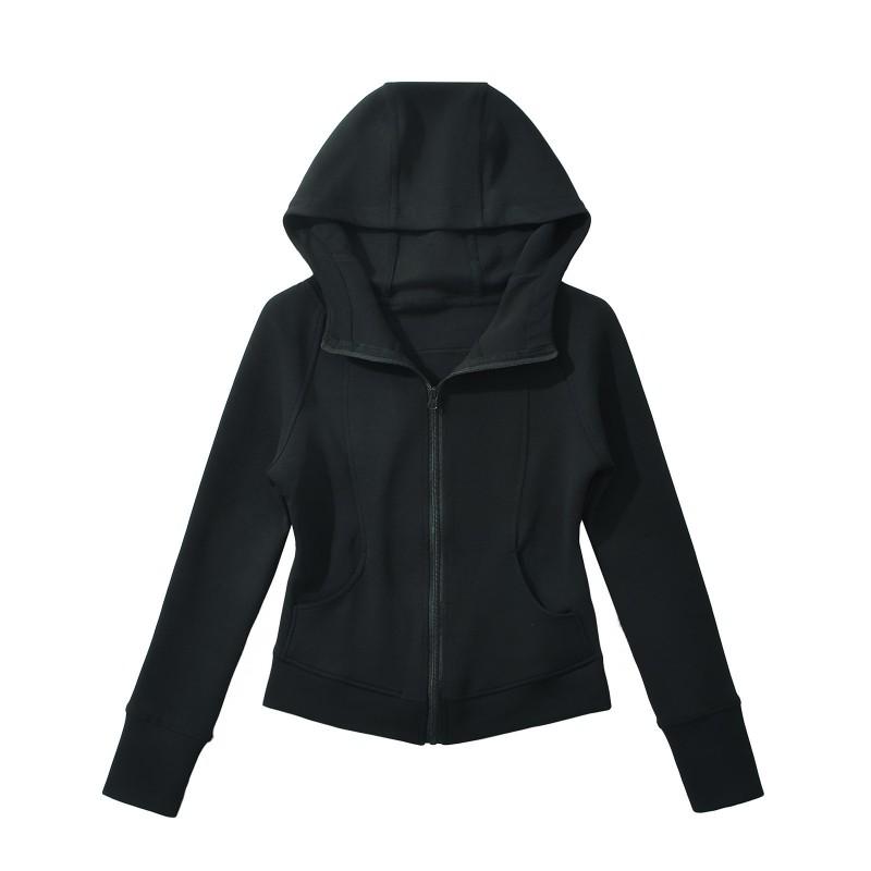 Womens Hooded Sweatshirt Open Front Stitching Top Casual Slim Fit Long Sleeve Street Style