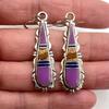 Vintage Silver Color Waterdrop Purple Stone Carving Dangle Earrings for Women