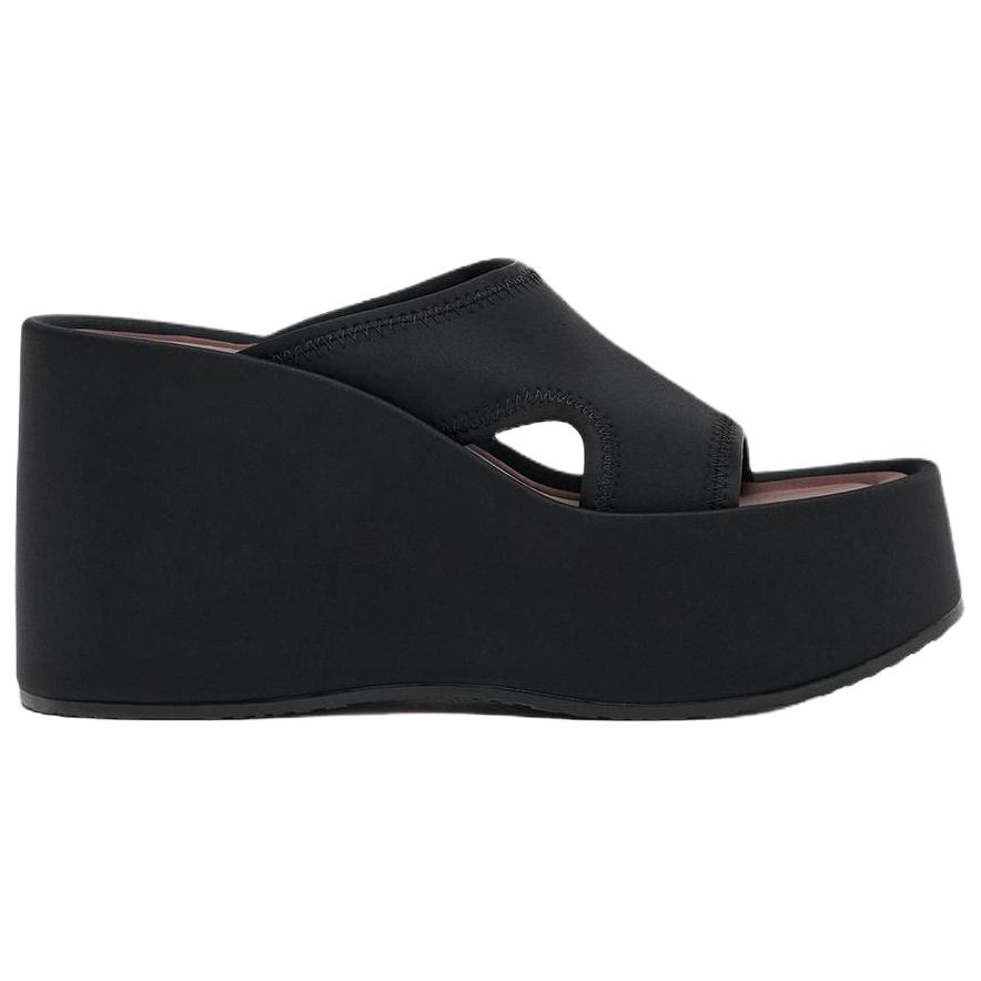 ZARA Minimalist Fashion Stitching Decorated Wedge Heels Slide Sandals Women sandals Black 3344510800