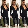 Hochwertiger Damen Reißverschluss Overall Bandage Bodycon Jumpsuit Clubwear Langarm Romper