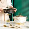 Marble Gold Pattern Nordic Double Ear Ceramic Pot Household Round Soup Pot Tableware Creative Casserole Rack With Candle Holder