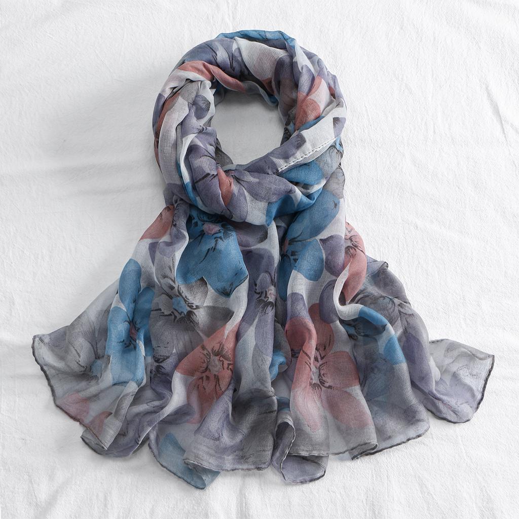 Wrap Silk Film Scarfs For Women Lightweight Fashion Scarves Sunscreen Neck Scarves For Women Print Floral Pattern Scarf Shawl