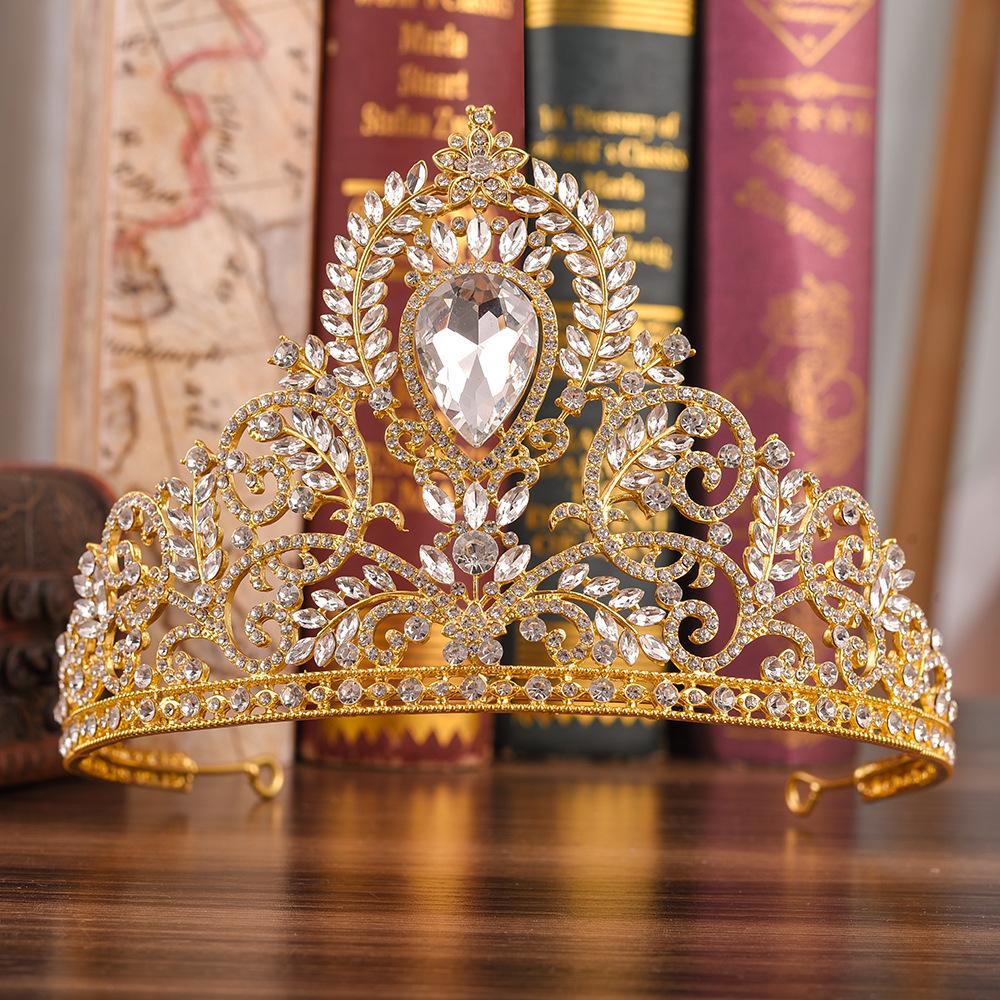 Retro Palace Baroque Luxury Bridal Large Crown Alloy Diamond Wedding Tiara Crown