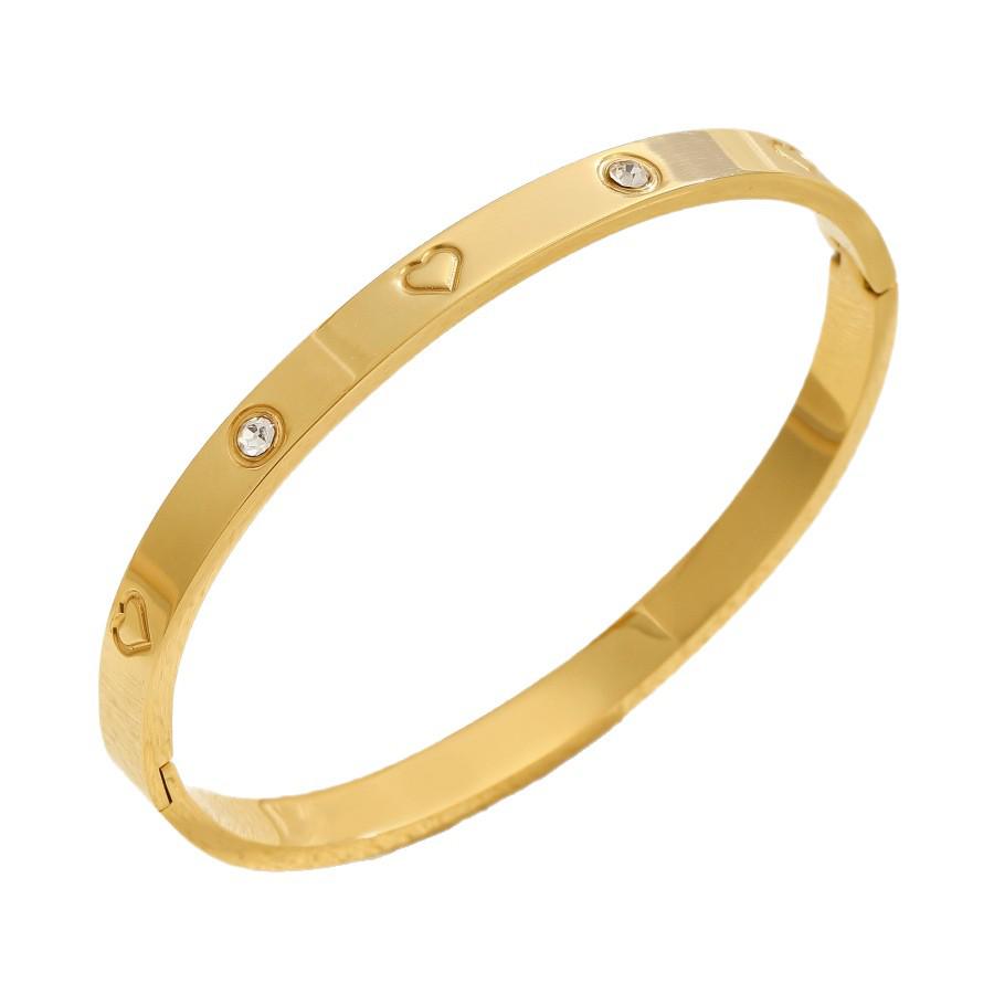 Elegant Love Heart Titanium Steel Bracelet with Diamonds