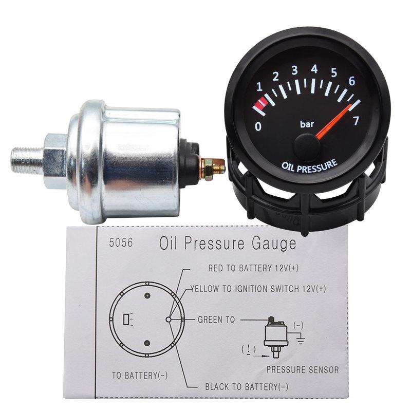 2 52mm 12V Universal Auto Car Oil Pressure Gauge 0-7Bar Oil Press Gauge LED Meter with Sensor For 12V Racing Gauge Black Face