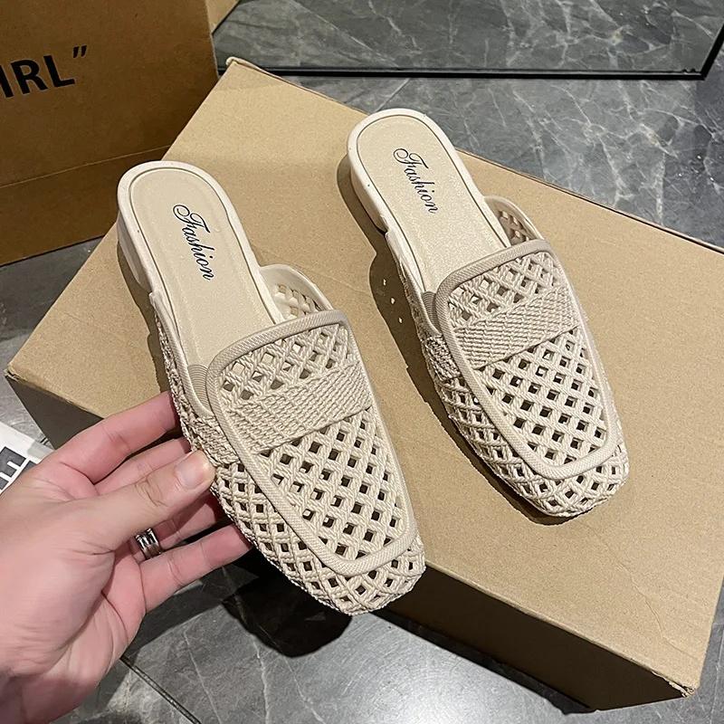 

Модная женская обувь на плоской подошве, слипоны, мягкая подошва, для улицы, летняя, противоскользящая, повседневная, с закрытым носком, полушлепанцы, повседневные балетки 36-37 бежевый