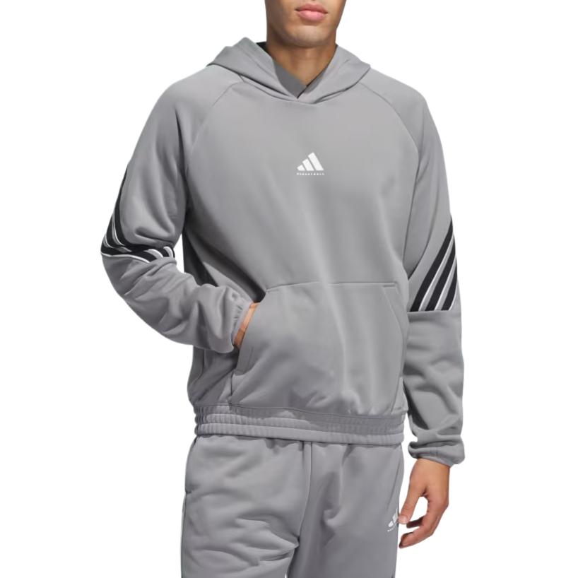 Adidas Select Foundation Fleece Hoodie With Logo Warm Comfortable Breathable Basketball Hoodie Men Hoodies Gray JN2492