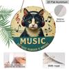 2D Flat 1pc, 8x8 in, Metal Wall Art - Round Humorous Music & Cat Decor Sign with "Music Because Murder Is Wrong" Quote, DurableAluminum Weatherproof
