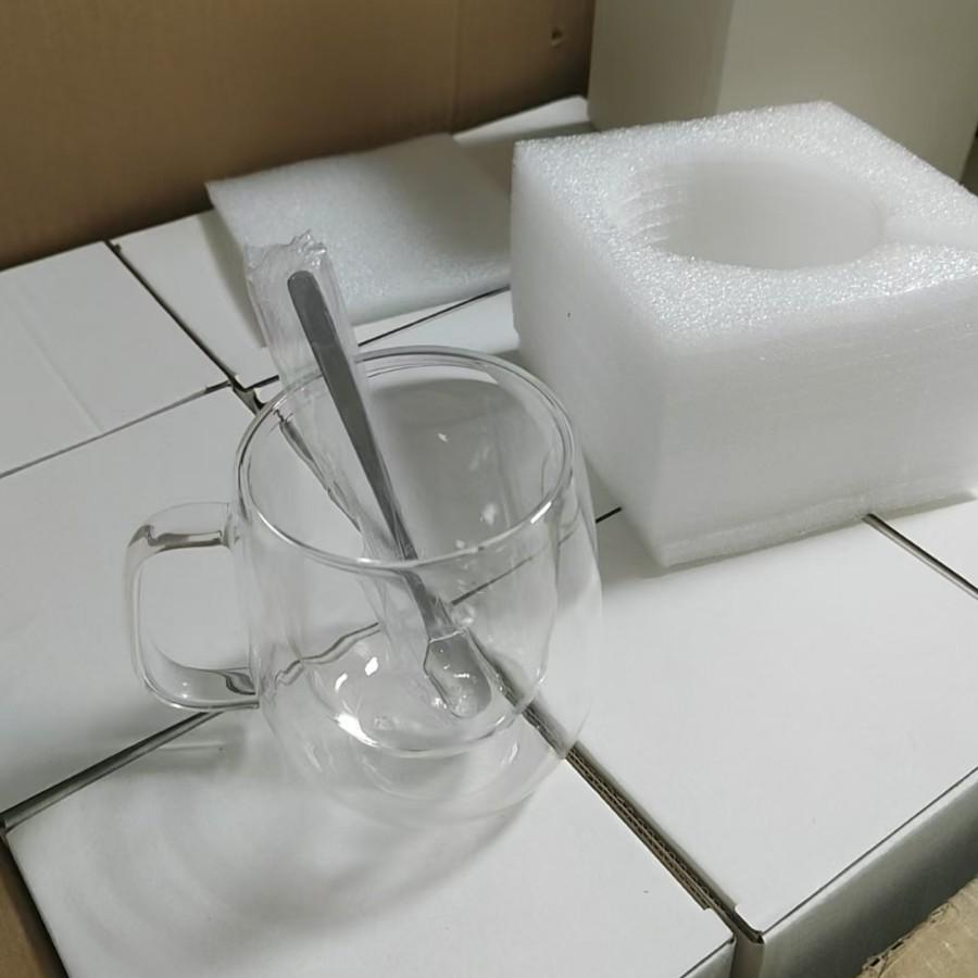 High-Temperature Resistant Double-Walled Borosilicate Glass Coffee Mug with Handle - Clear, Available in Multiple Sizes