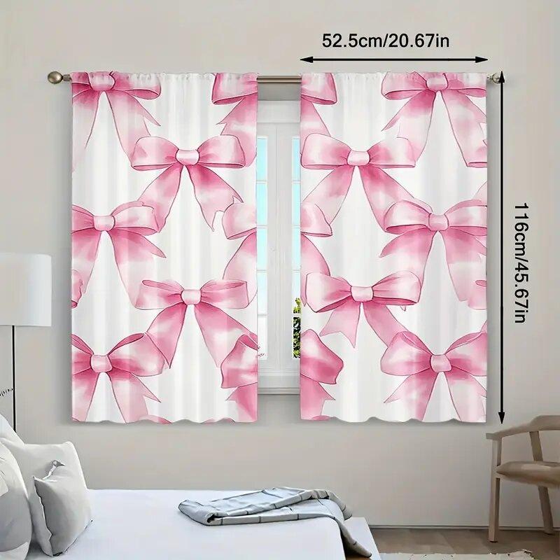 2 Pcs Pink Bow Print Curtains,suitable for Bedroom,living Room Kitchen Decoration,home Decoration,window Decoration
