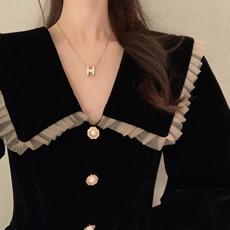 New Autumn Black Peter Pan Collar Dress Women's French High-end Elegant Long Dress Waist-cinching Slimming Audrey Hepburn Style Dress