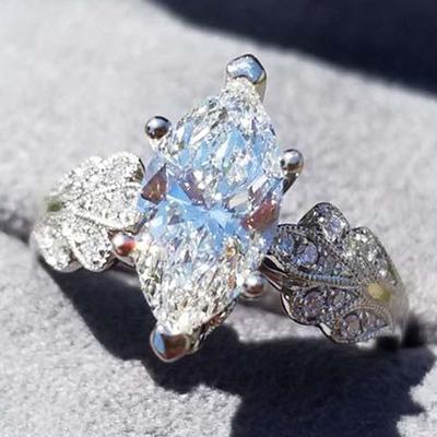 Hot Selling Inlaid Horse Eye Zircon Ring Lace Leaves Fashion Floral Ring Wedding Jewelry