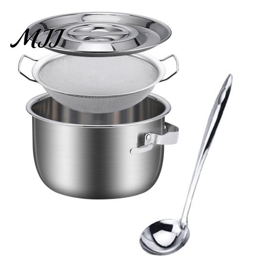 Grease Storage with Lid Bacon Container Strainer Stainless Steel Oil And Fat Separator Handle High Temperature Kitchen Keeper Hot Strain Store