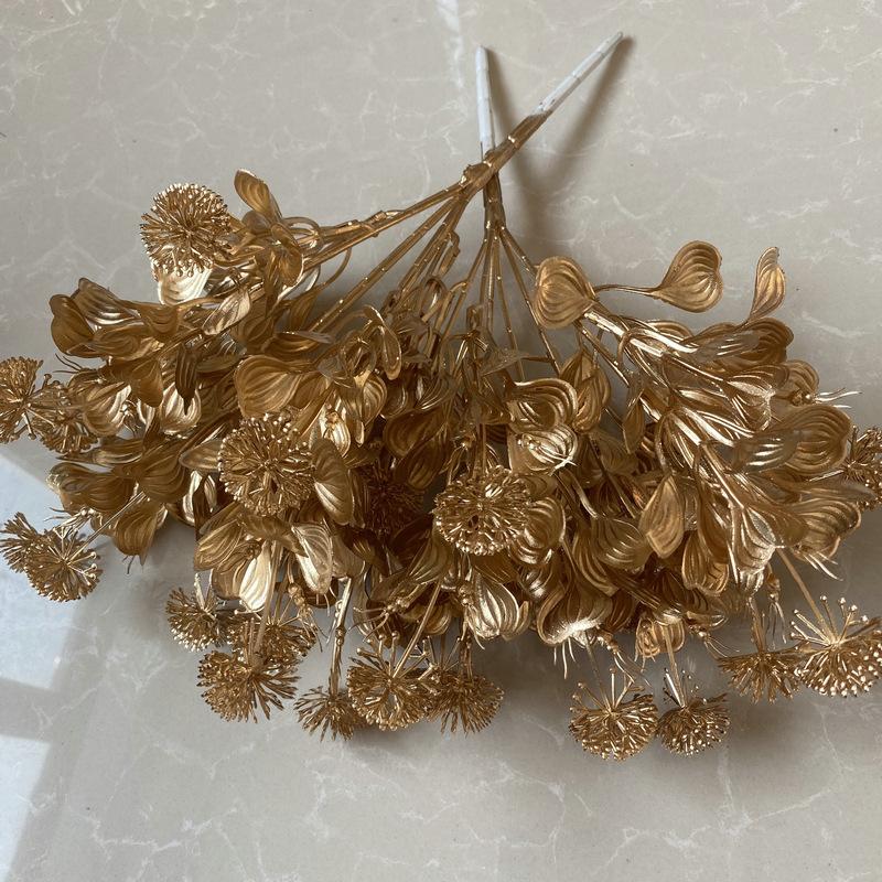 Artificial Golden Eucalyptus Hydrangea Fan Leaf Fake Flower Wedding Photography Home Hotel Ginkgo Leaves Plant Accessories Decor
