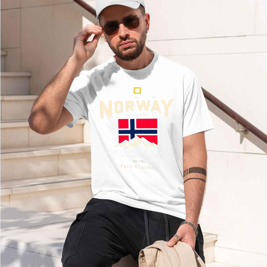 Pure Unisexs Casual Loose And Fashionable Norway Grh Printed Breathable Short Sved Round Neck Tshirt 2026 New Model Shortsleeve