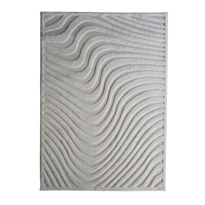 NEW AGE VIBES - Tapis pour dehors et dedans motif vibes en relief pour jardin et terrasse 120 x 170 cm Crème