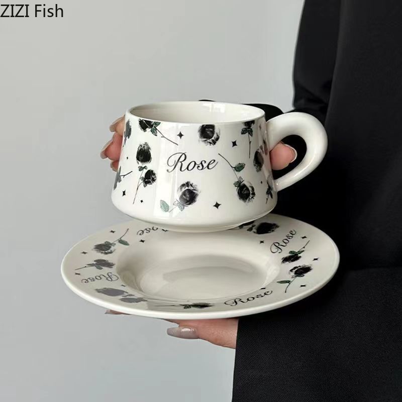 260ml Nordic Ceramic Mug Hotel Couple Afternoon Tea Latte Coffee Cup Plate Set Office Water Cup Home Breakfast Beverage Gifts