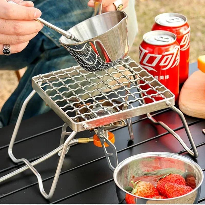 Multifunctional Folding Campfire Grill Portable Stainless Steel Camping Grill Grate Gas Stove Stand Outdoor Wood Stove Stand