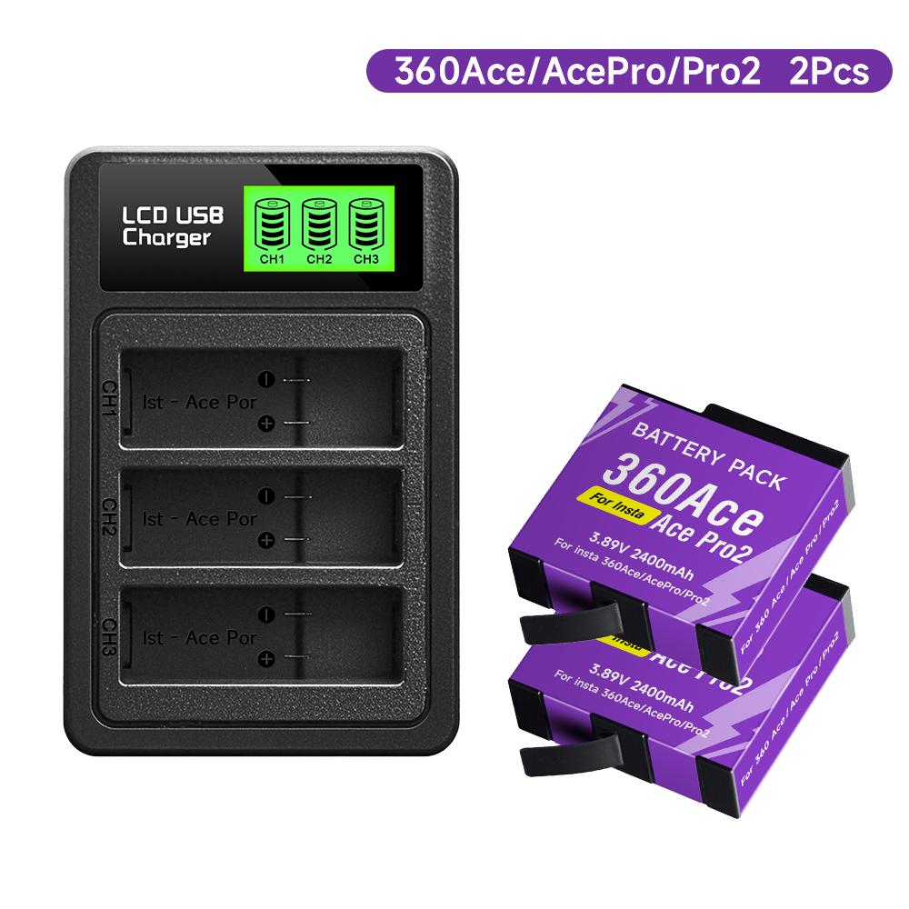 2400mAh High Capacity For Insta360 Ace Pro Ace Battery+3-Slot LED Fast Charger For Insta 360 Ace Pro 2 Action Camera Accessories