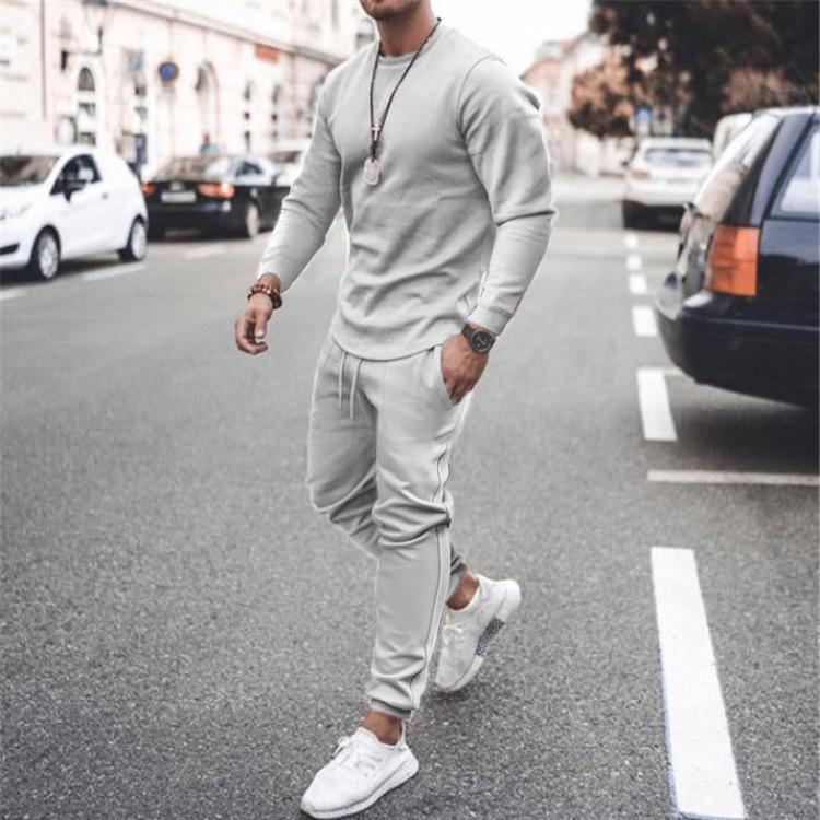 Pánský podzimní ležérní oblek s dlouhým rukávem, módní sportovní dvoudílný oblek, skladem