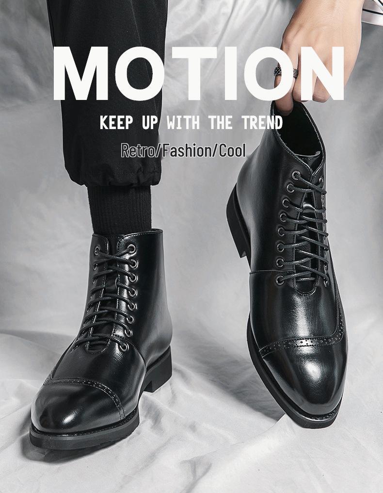 Botas de Cuero Altas Estilo Británico para Hombre Tallas Grandes de Otoño