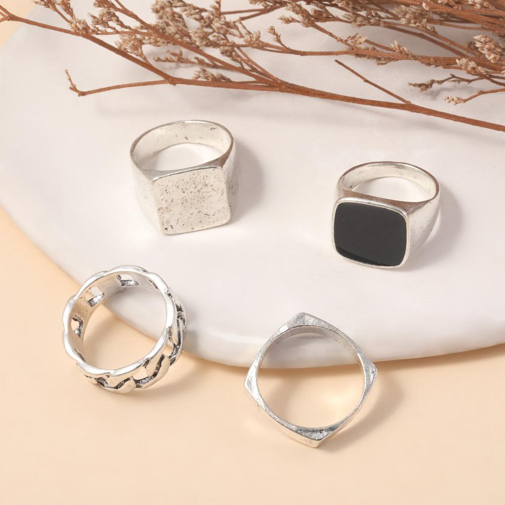 Personalized Ring, Fashionable And Simple Oil Drip Chain 4-Piece Set, Large Ring Jewelry.