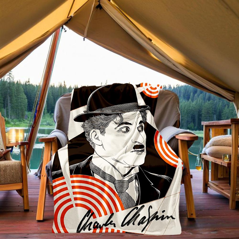 1pc Charlie Chaplin Outdoor Blanket Lightweight Flannel, Soft & Warm, All-Season Use for Sofa, Outdoor, Camping, Living Room, Office054