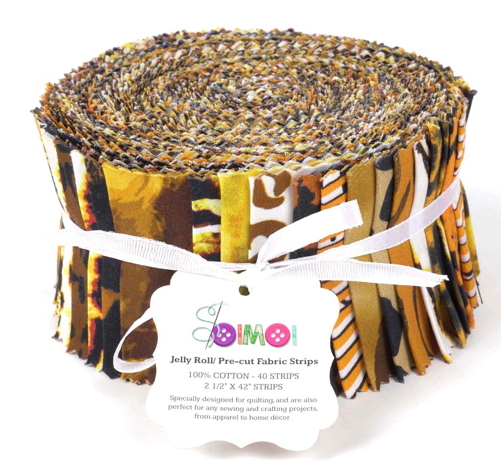 Soimoi 40 ks Bavlněné předřezané látky s potiskem zvířat na patchwork a řemesla, proužky 2,5 x 42 palců, Jelly Roll -