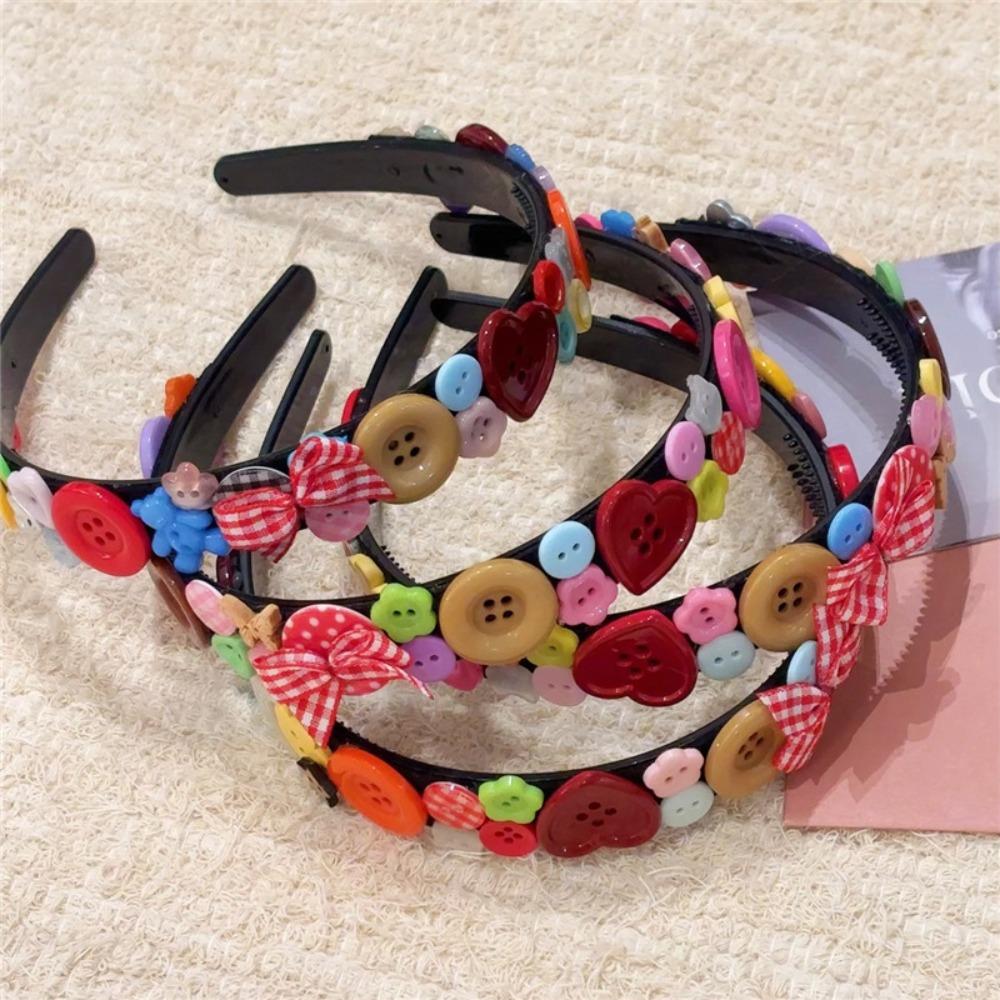 Face Washing Childishness Hairband Y2k Bow Hair Hoop Cute Coloured Button Headband  Photograph Prop