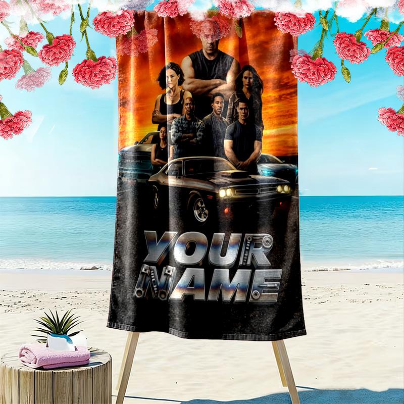 Name Custom Fast Furious Print Beach Towel, Large Soft Quick Dry Towel for Beach Camping Swimming