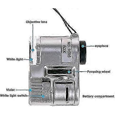 Loupe Portative 60x Microscope Détecteur de Monnaie Joaillier Avec Lumière UV(Couleur:argent)(argent)