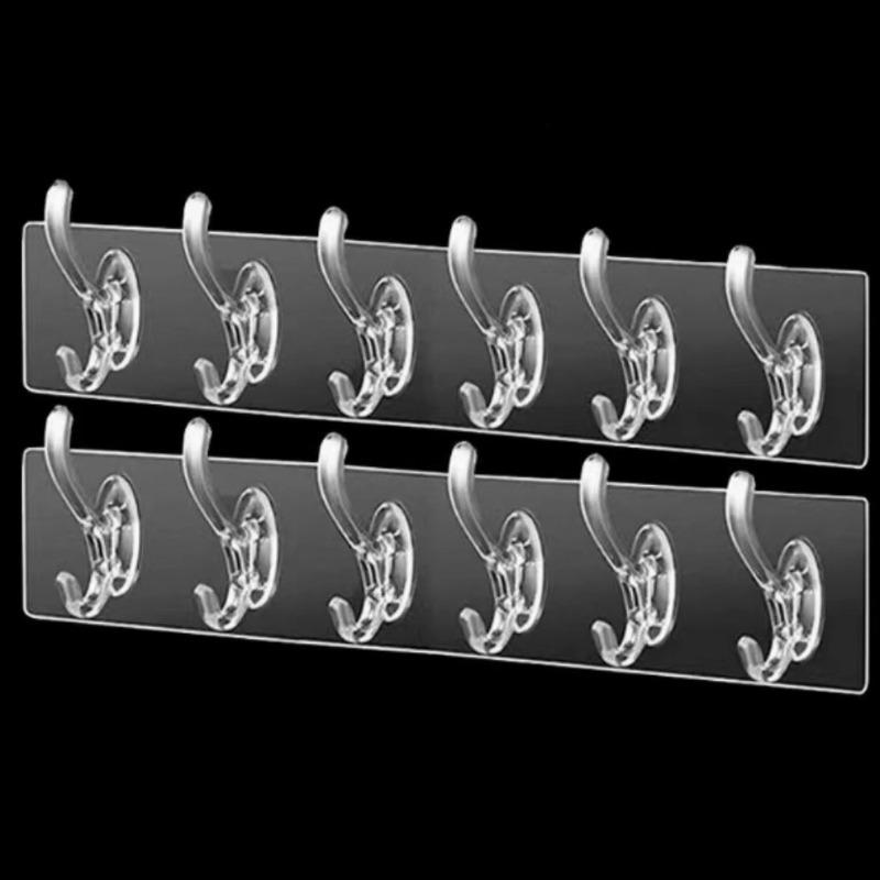 Transparent Row of Hook Adhesive Hooks A Row of Powerful Six-link Wall-mounted Seamless No Need for Drilling Door Rear Coat and Hat Hooks