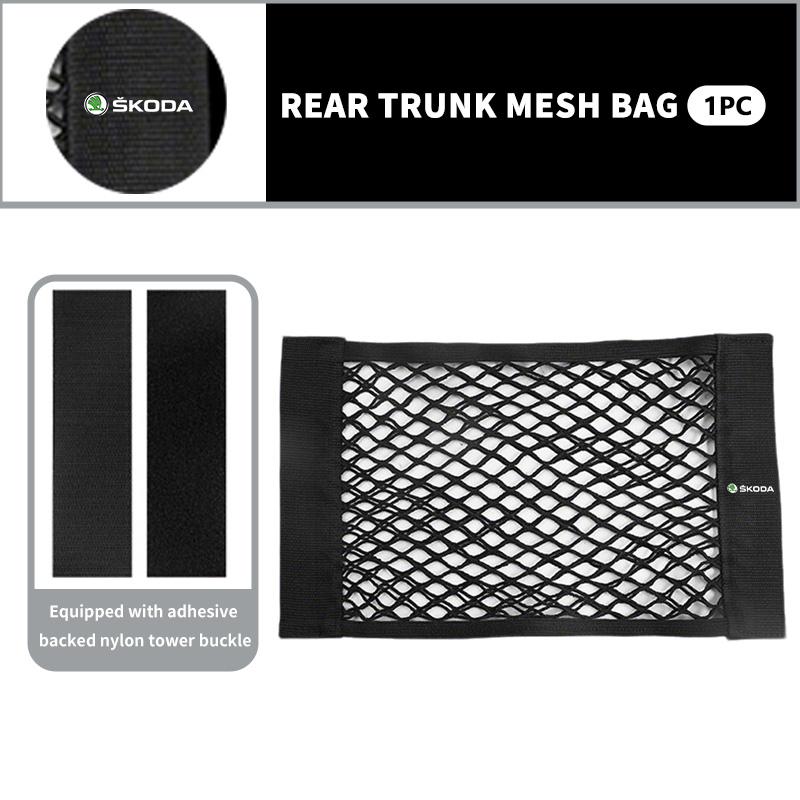 AAAJE1 Car Rear Trunk Net Mesh Elastic Nylon Back Cargo Storage Organizer Holder Auto Accessories For Skoda Fabia Kamiq Superb Scala