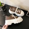 Retro Solid Color Round Toe Thick Sole Platform Chunky Heels Women Sneakers Lace Up Western Casual Trainer Punk Shoes