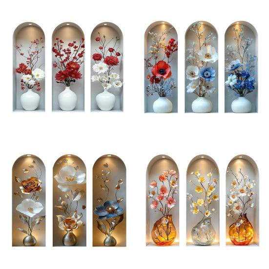 Autocolant de perete vază 3D Vază Perete și Lipire Decal amovibil Decojire PVC Artă de perete cu flori