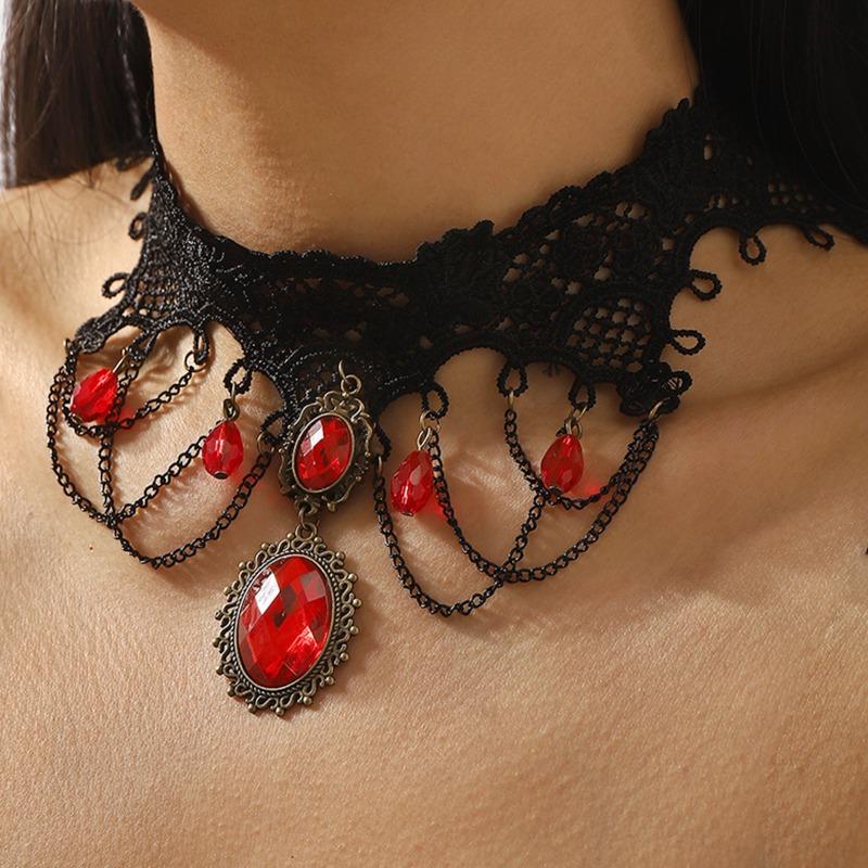 Vampire Goth Vintage Lace Necklace Choker Sweet Cool Dark Collarbone Chain
