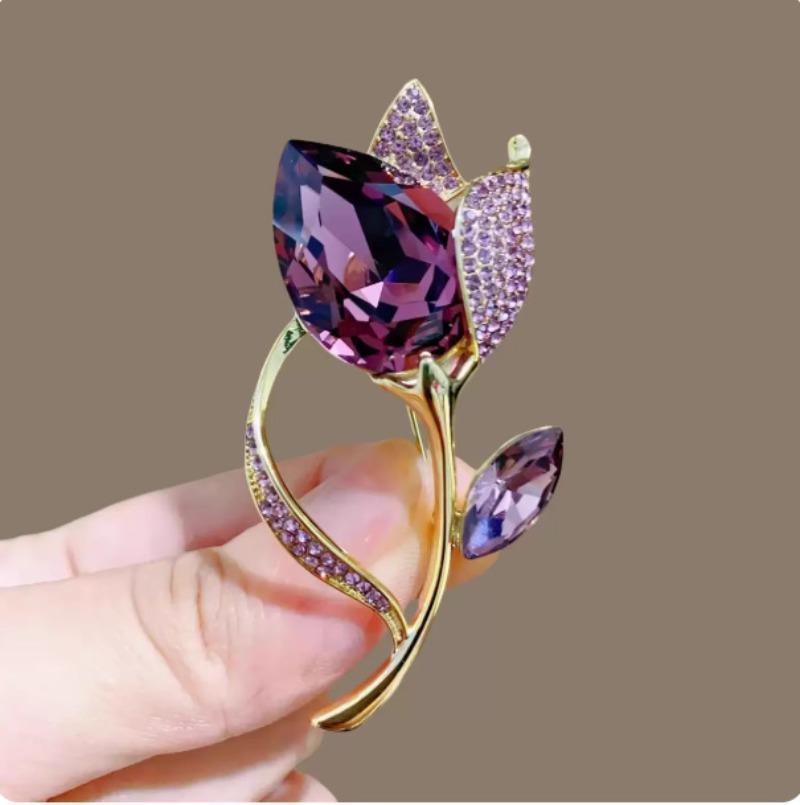 Broches Tulipe Fleur Cristal Violet pour Femmes Vêtements Élégants Accessoires Costume Broches de revers Bijoux de Fête Cadeaux