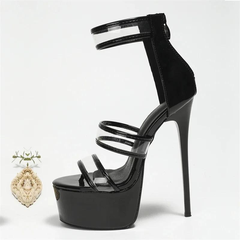 Fashion Ladies' Super High Heels Summer Sexy PVC Transparent Heels Womens Sandals Fashion Platform Stripper Zip Female Pumps Party Shoes