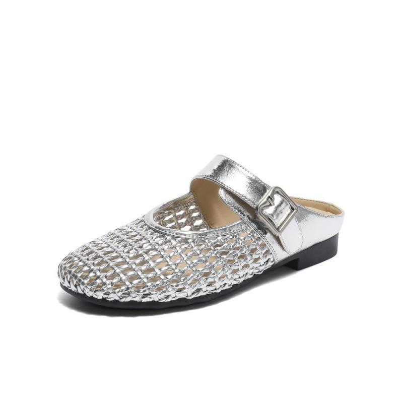 

Baotou half drag outer wear women s shoes new soft sole one pedal flat bottom woven mesh breathable cool slippers 35 срібний