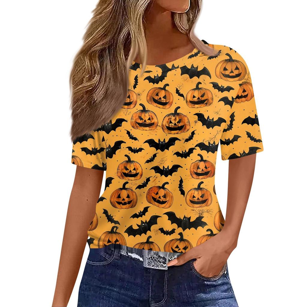 Dame Moteable Casual Kortermet Halloween-trykk Rund Hals Pullovertopp