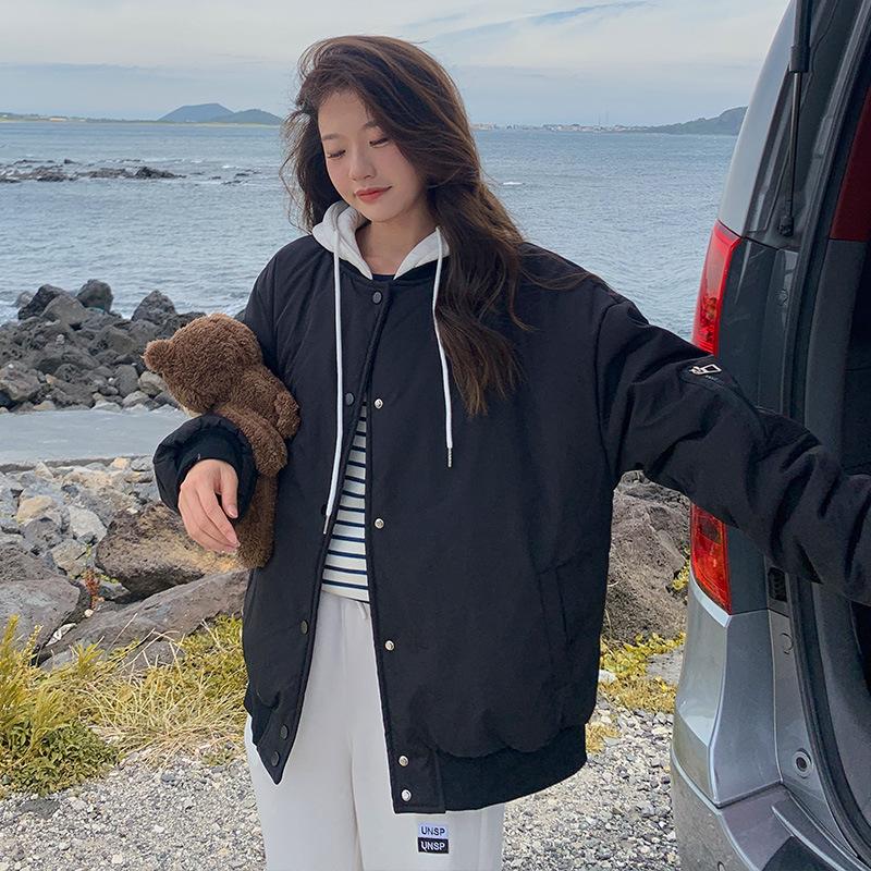 

Темпераментный Гонконгский Вкус Удобная Стеганая Куртка Женская Весна Новинка Студенческая Мода С Капюшоном Хип-Хоп Стеганая Куртка Женская XL чёрный