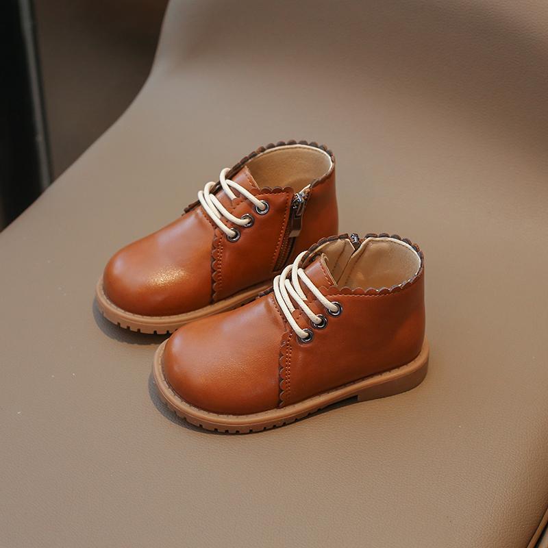 

Children Boots Pu Leather Vintage Zipper Platform Toddler Kids Short Boot Ankle-high Solid Color Autumn Ruffles Boys Girls Shoes 21