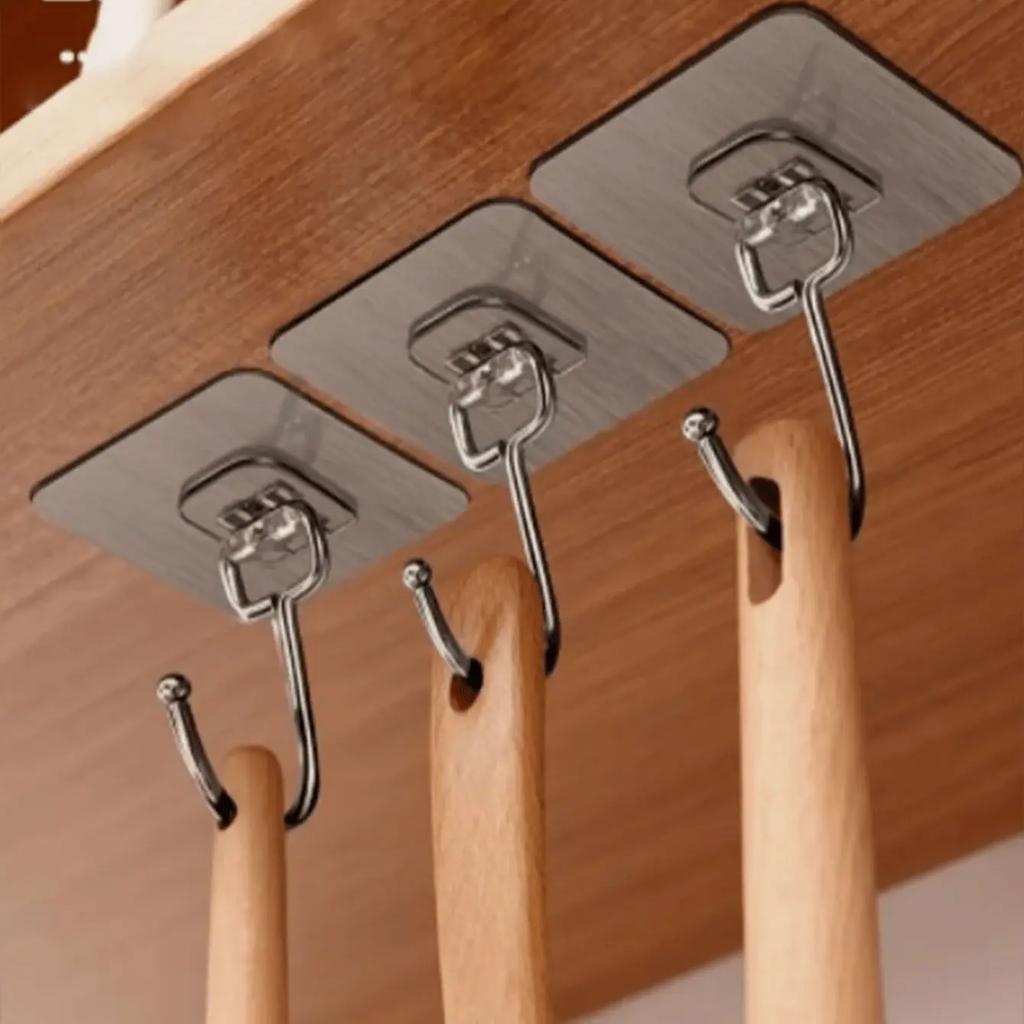 Large Transparent Stainless Steel Strong Self Adhesive Hooks Key Storage Hanger for Kitchen Bathroom Door Wall MultiFunction